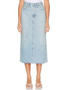 Agolde Distressed Denim Practice Della Midi Skirt Size 27
